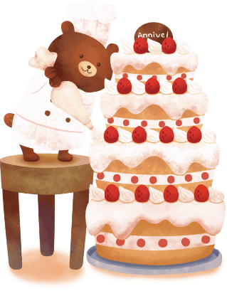 ケーキを作るクマのイラスト